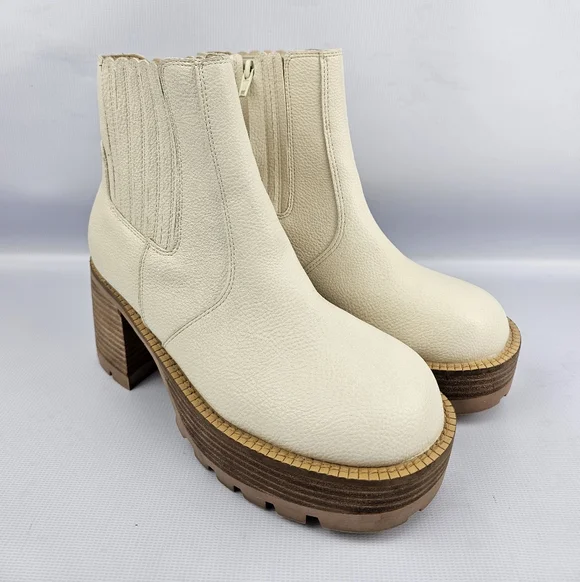 Oasis Society Aubrey Platform Vegan Leather Paneled Zip Boots Cream 7 - Picture 2 of 14